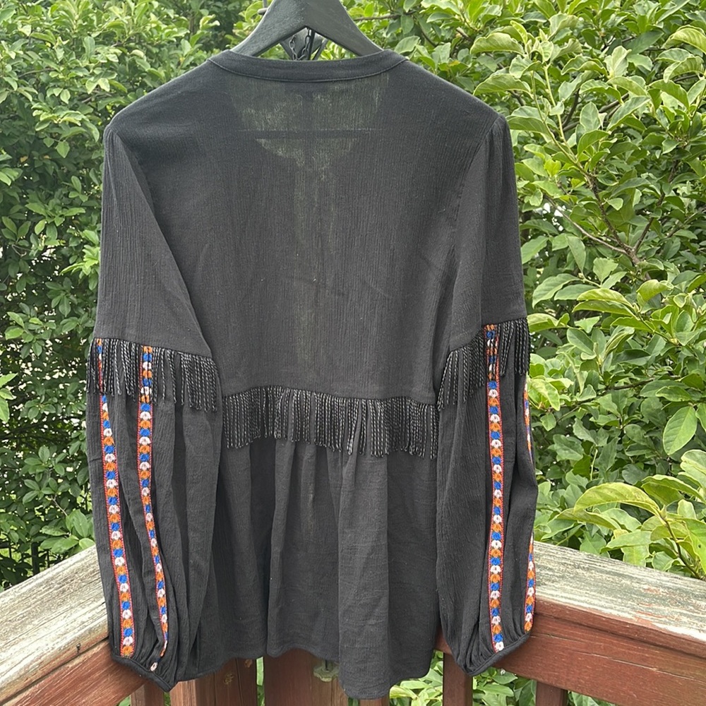Anthropologie Dor Dor Couture Embroidered Beaded Rhinestone Fringe Shacket Top - Picture 10 of 16